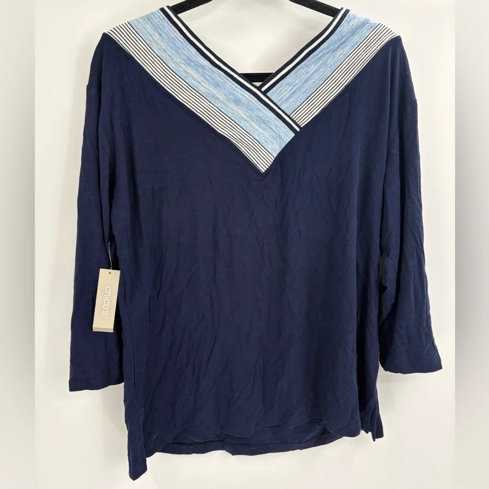 Chicos Navy & Light Blue Super Soft Top - Picture 10 of 16